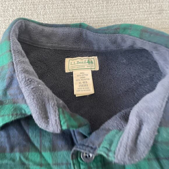 LL Bean Men's Fleece-Lined Flannel Shirt Traditional Fit XL Black Watch Shacket - Picture 7 of 7
